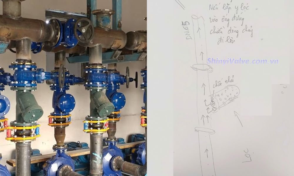 y lọc dn65 lắp chiều dọc