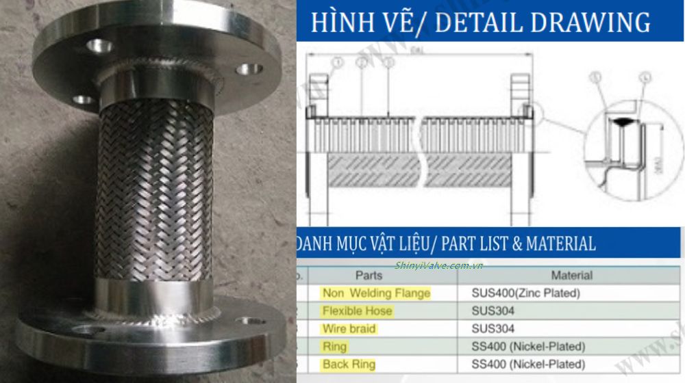 cấu tạo của khớp nối mềm inox Shinyi