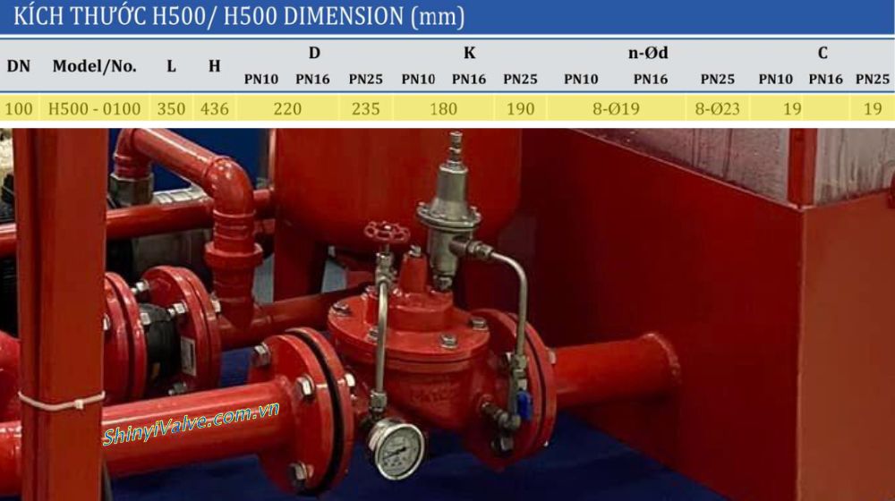 chi tiết kích thước của shinyi h500 dn100