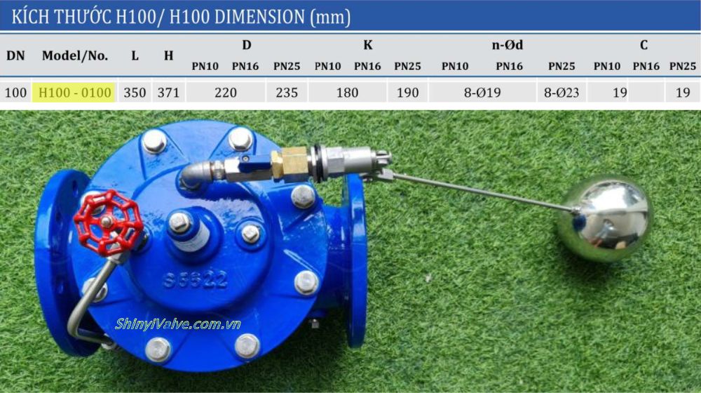 chi tiết kích thước shinyi h100 dn100