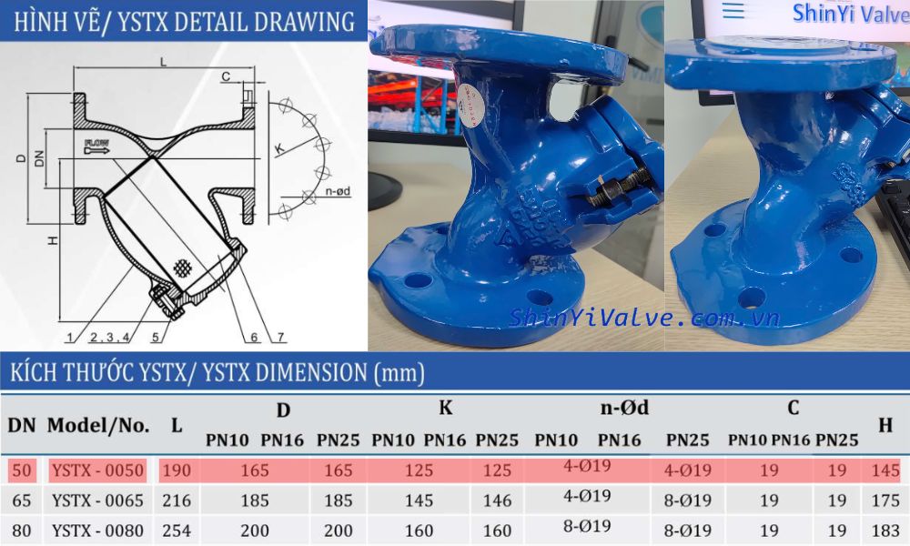 chi tiết kích thước shinyi ystx dn50