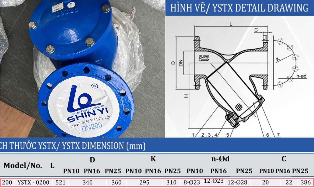 kích thước của shinyi ystx dn200
