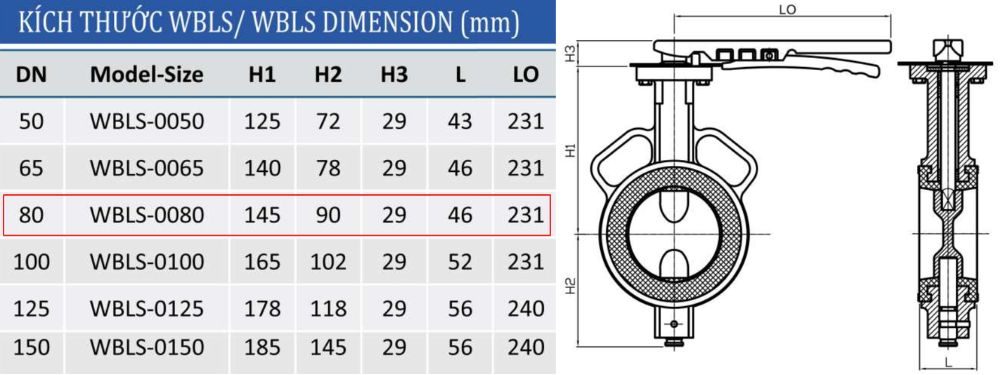 kích thước van shinyi WBLS DN80