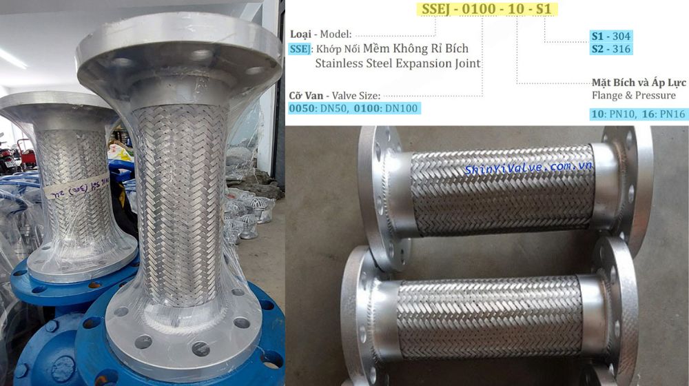 thông số đặt hàng khớp nối mềm inox Shinyi