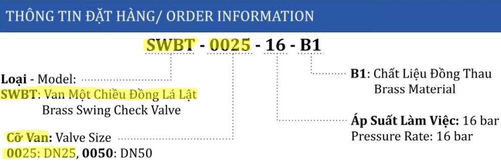 thông số van 1 chiều đồng shinyi SWBT DN25