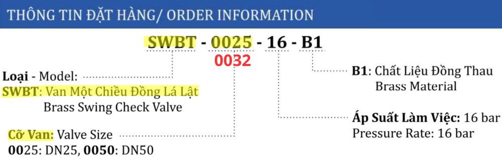 thông số van 1 chiều đồng shinyi SWBT DN32