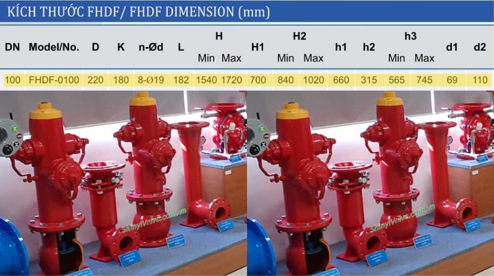 chi tiết kích thước của shinyi fhdf dn100