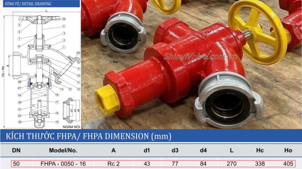 kết nối và kích thước của van góc shinyi fhpa dn50