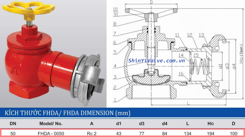 kết nối và kích thước của van shinyi fhda dn50