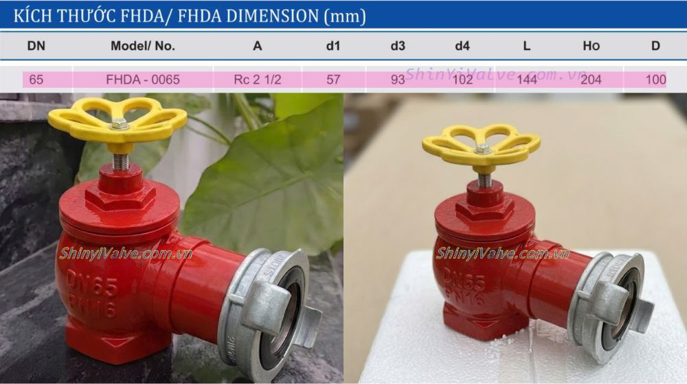 kích cỡ của van shinyi fhda dn65