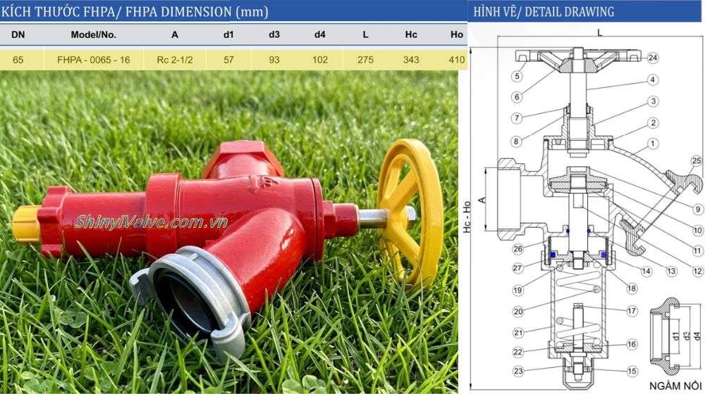 kích thước của van góc shinyi fhpa dn65