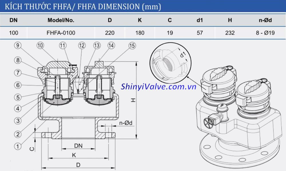 kích thước trụ shinyi FHFA DN100