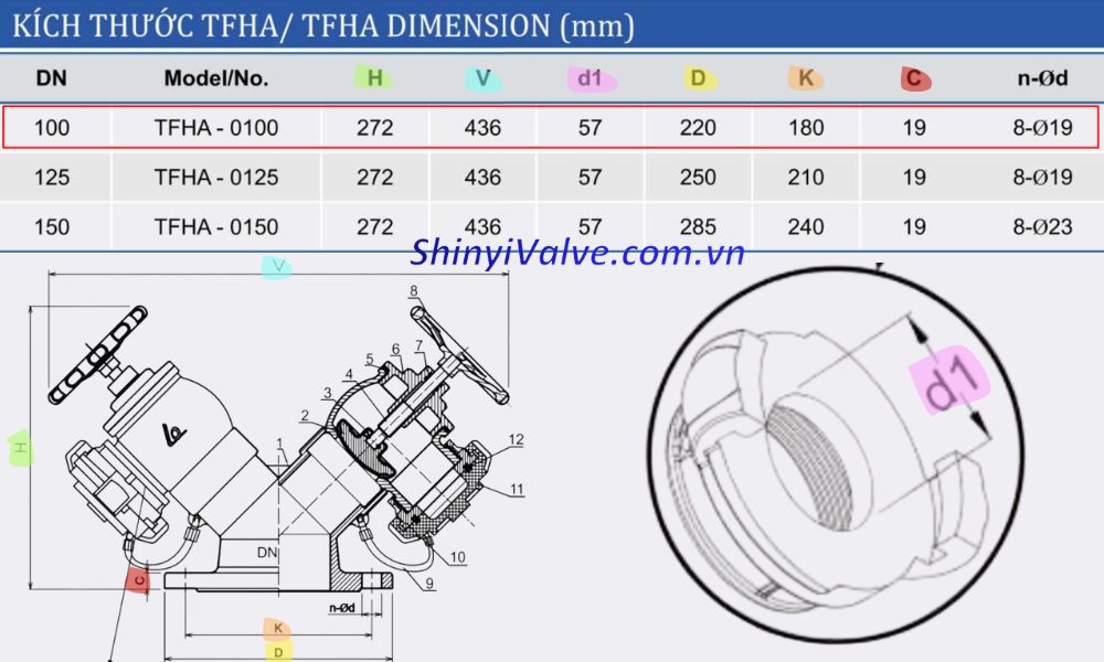 kích thước trụ shinyi TFHA DN100