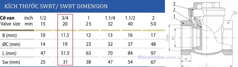 kích thước van shinyi SWBT DN20