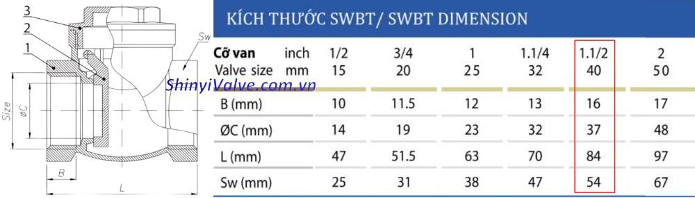 kích thước van shinyi SWBT DN40