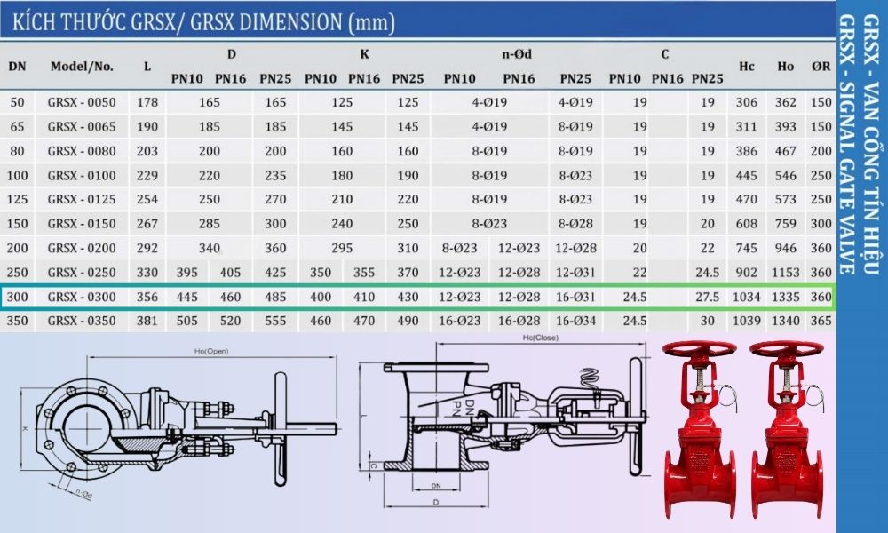 kích thước của grsx dn300