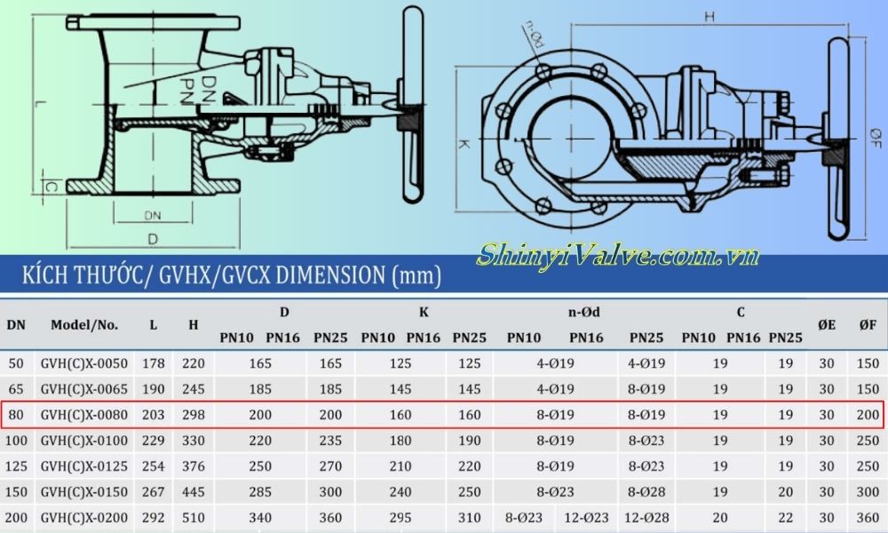 kích thước van shinyi gvhx dn80