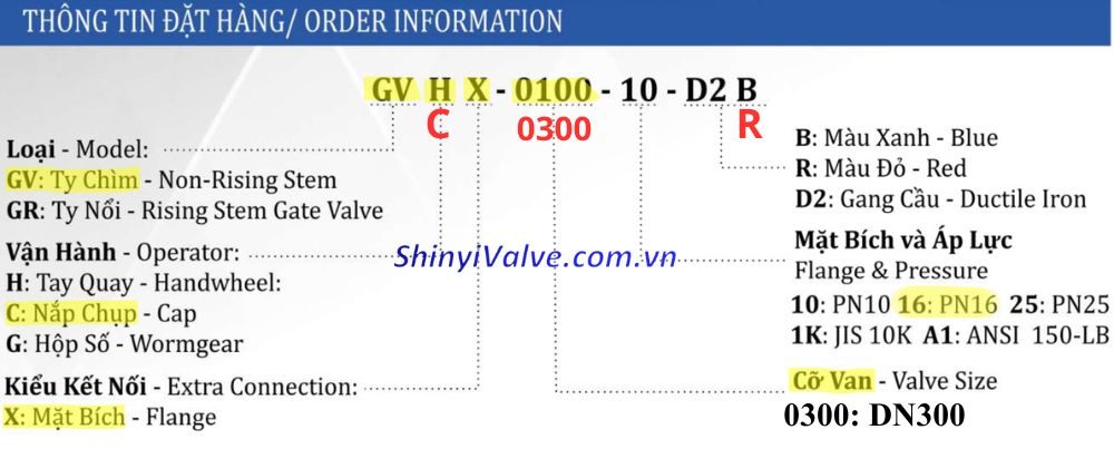 thông số đặt mua gvcx dn300